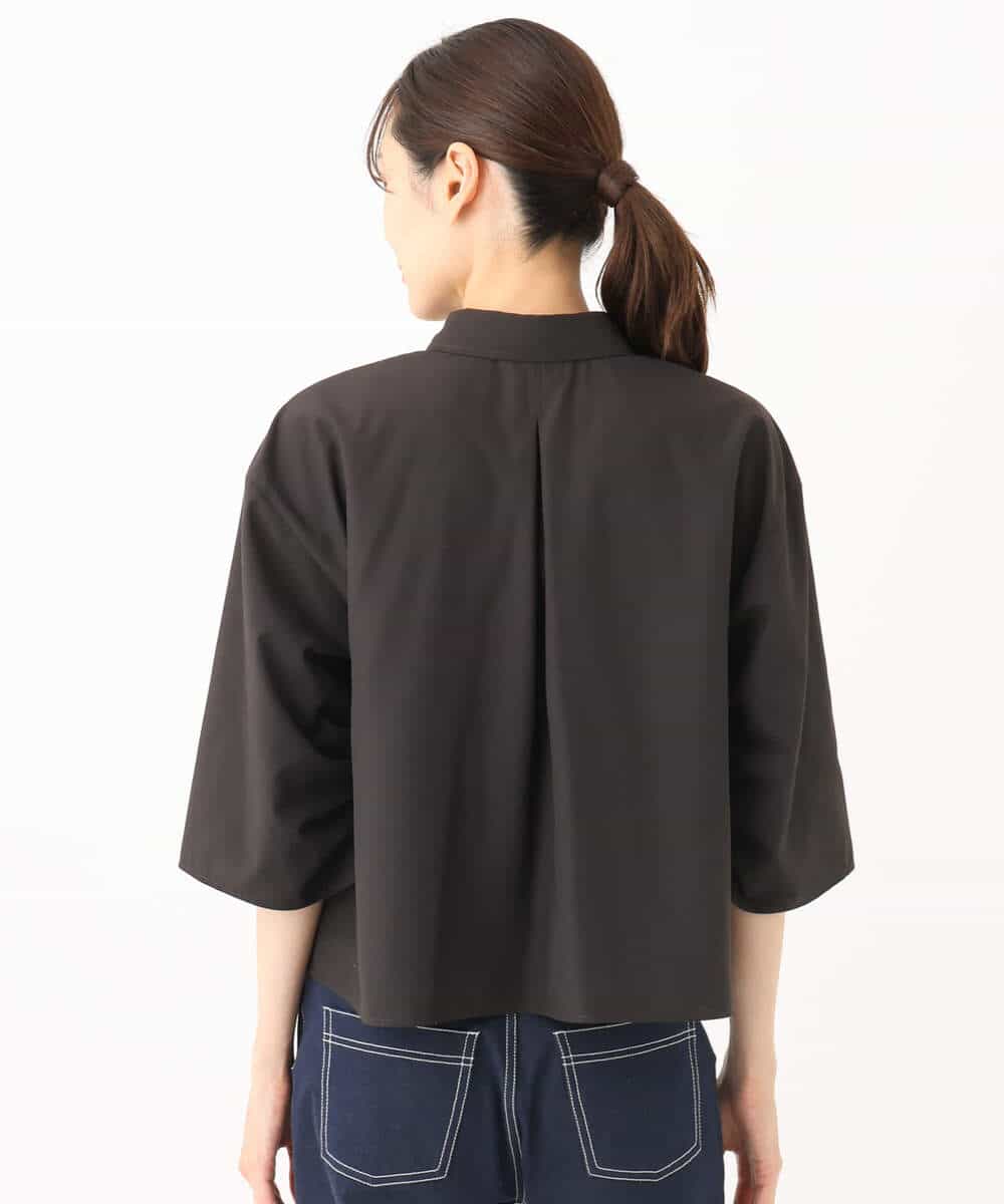 FKBGA44140 MK MICHEL KLEIN(MK ミッシェルクラン) コットンライククロップドシャツブラウス/洗える チャコール