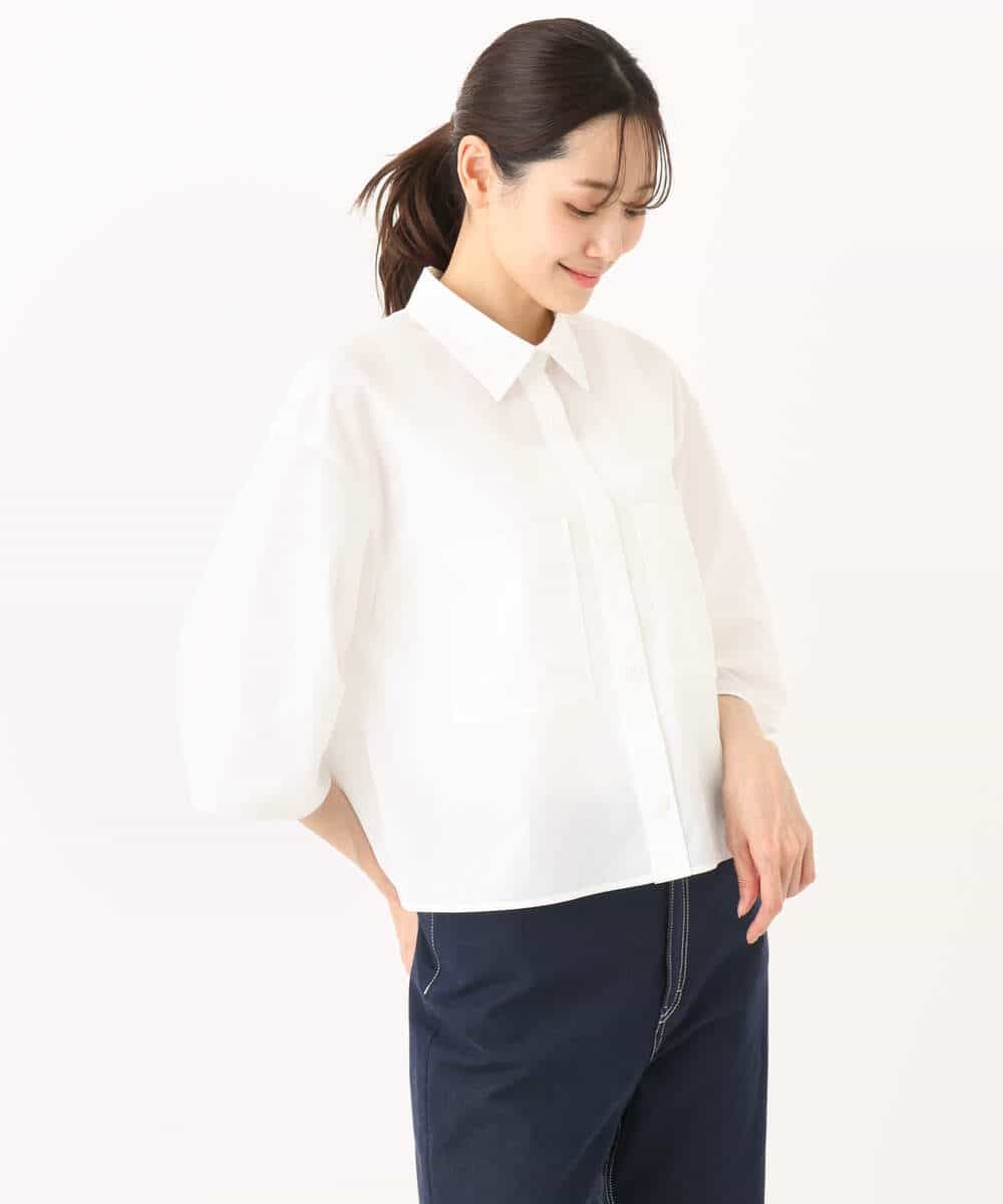 FKBGA44140 MK MICHEL KLEIN(MK ミッシェルクラン) コットンライククロップドシャツブラウス/洗える チャコール