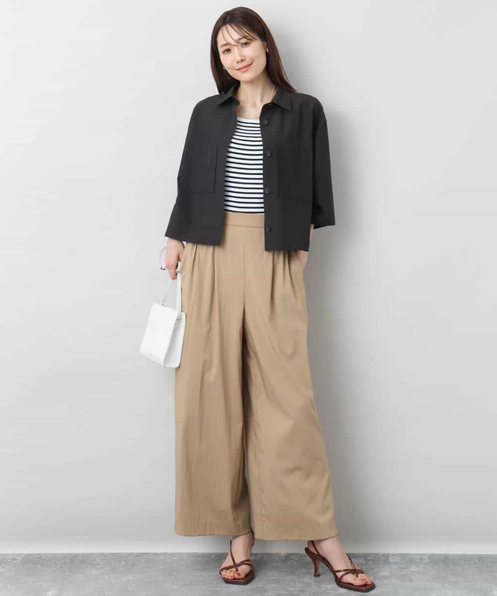 FKBGA44140 MK MICHEL KLEIN(MK ミッシェルクラン) コットンライククロップドシャツブラウス/洗える チャコール