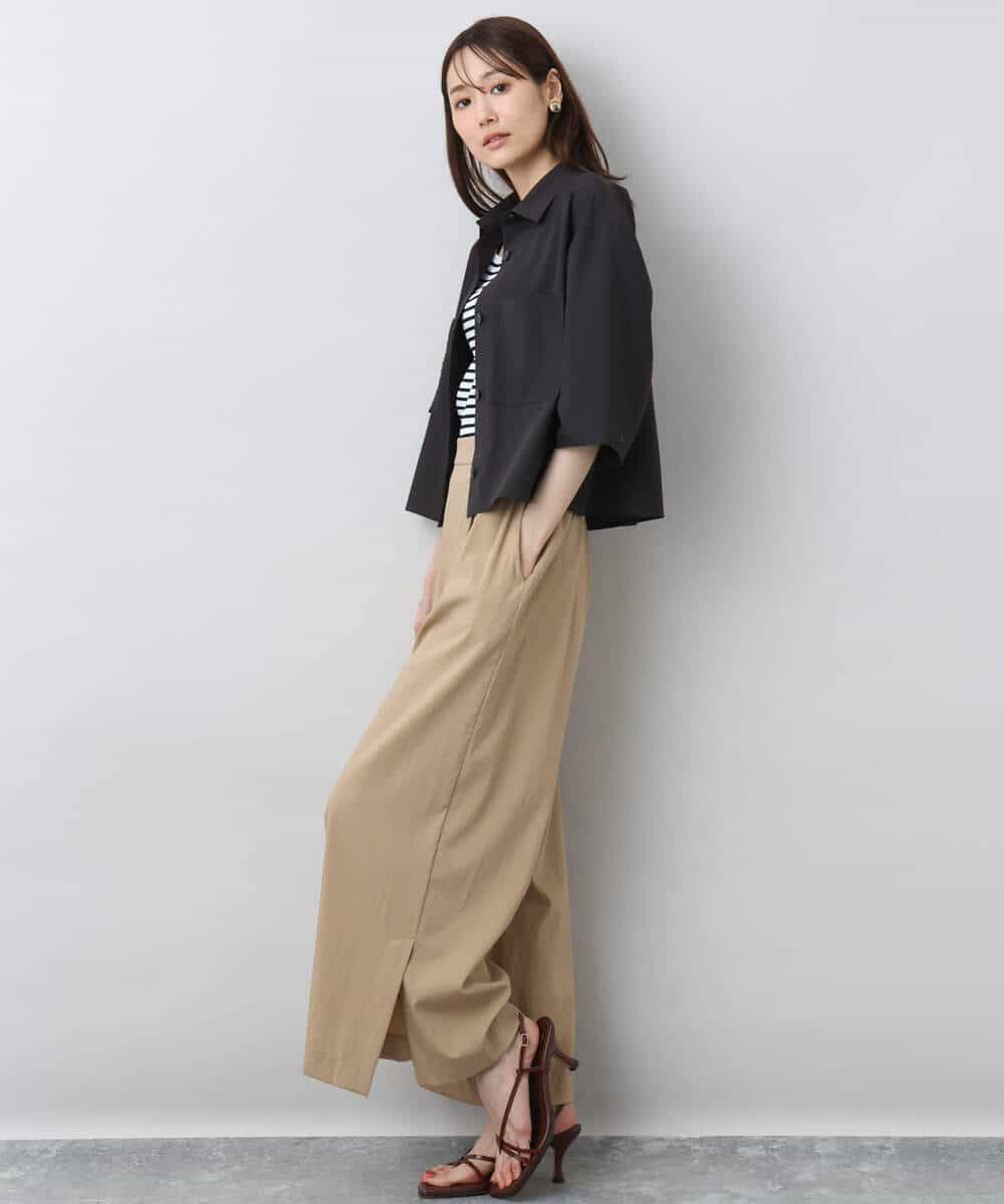 FKBGA44140 MK MICHEL KLEIN(MK ミッシェルクラン) コットンライククロップドシャツブラウス/洗える チャコール