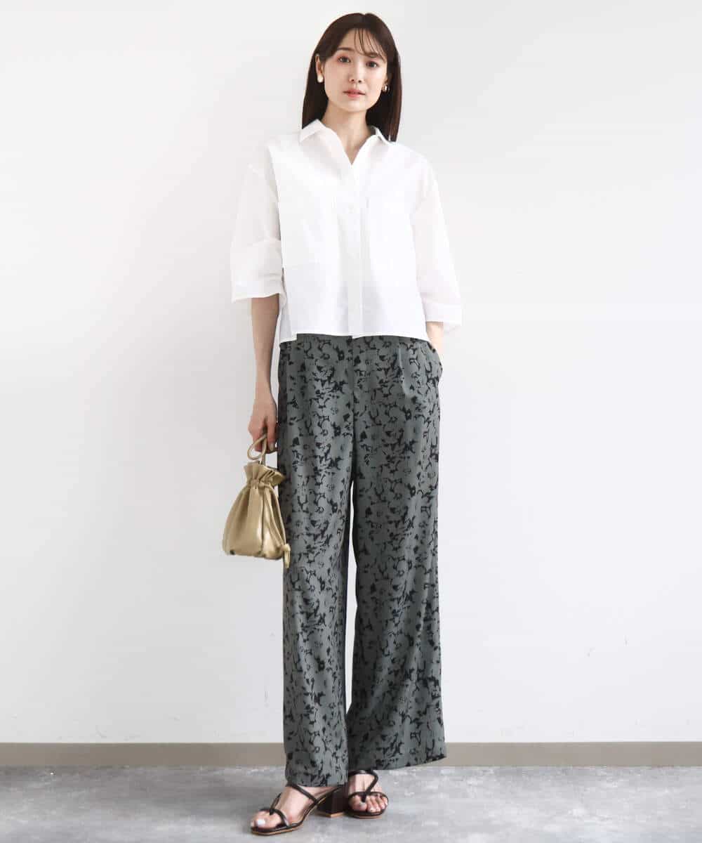 FKBGA44140 MK MICHEL KLEIN(MK ミッシェルクラン) コットンライククロップドシャツブラウス/洗える チャコール