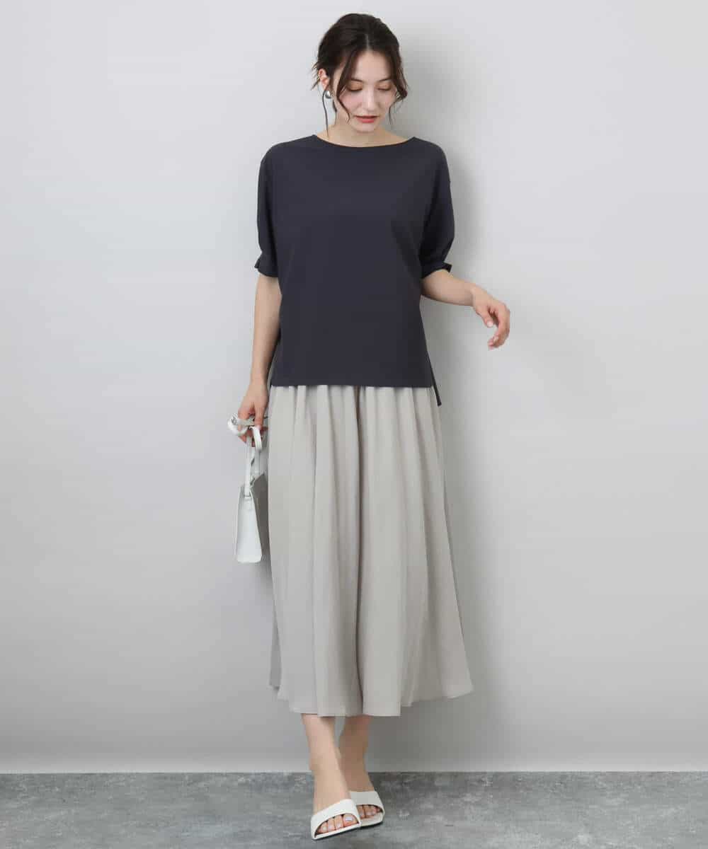FKBGA55140 MK MICHEL KLEIN(MK ミッシェルクラン) タックスリーブストレッチブラウス/洗える グレージュ