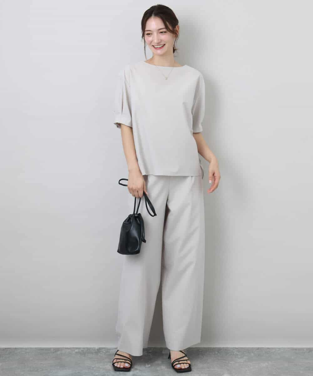 FKBGA55140 MK MICHEL KLEIN(MK ミッシェルクラン) タックスリーブストレッチブラウス/洗える グレージュ