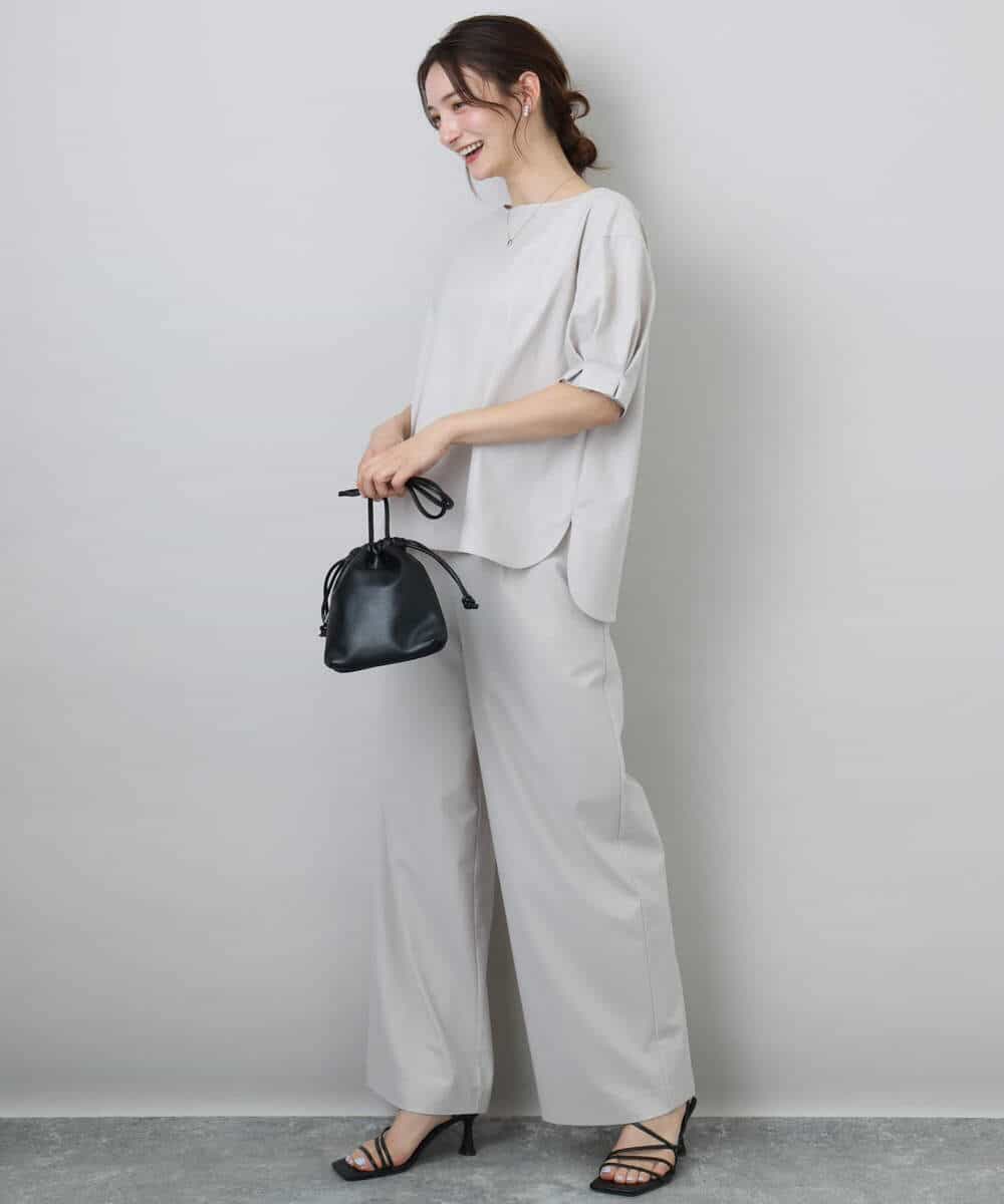 FKBGA55140 MK MICHEL KLEIN(MK ミッシェルクラン) タックスリーブストレッチブラウス/洗える グレージュ