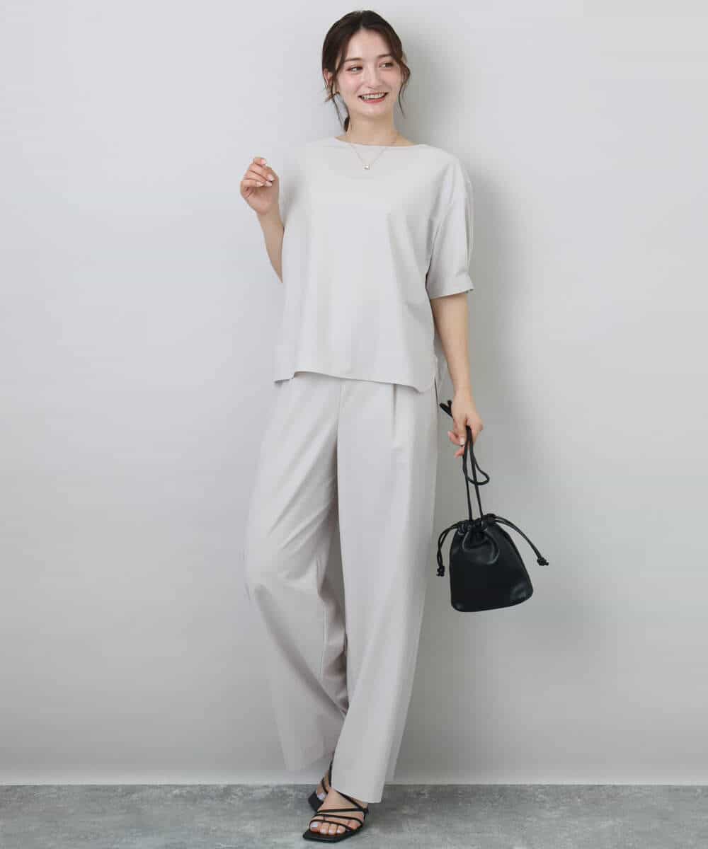 FKBGA55140 MK MICHEL KLEIN(MK ミッシェルクラン) タックスリーブストレッチブラウス/洗える グレージュ