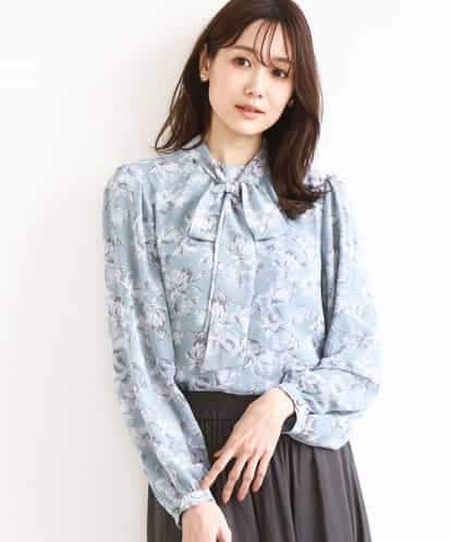 FKBGD01140 MK MICHEL KLEIN ボウタイ付き花柄シフォンブラウス/洗える