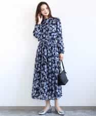 FKBGD01140 MK MICHEL KLEIN(MK ミッシェルクラン) ボウタイ付き花柄シフォンブラウス/洗える ミントブルー