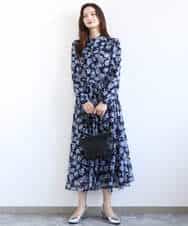 FKBGD01140 MK MICHEL KLEIN(MK ミッシェルクラン) ボウタイ付き花柄シフォンブラウス/洗える ミントブルー