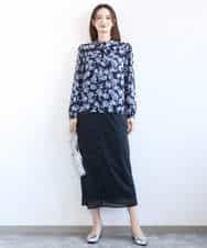 FKBGD01140 MK MICHEL KLEIN(MK ミッシェルクラン) ボウタイ付き花柄シフォンブラウス/洗える ミントブルー