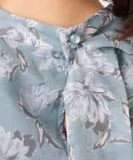 FKBGD01140 MK MICHEL KLEIN(MK ミッシェルクラン) ボウタイ付き花柄シフォンブラウス/洗える ミントブルー