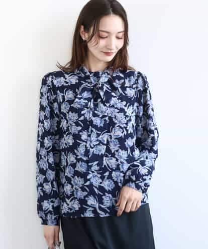 FKBGD01140 MK MICHEL KLEIN ボウタイ付き花柄シフォンブラウス/洗える