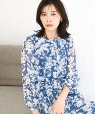 FKBGD03140 MK MICHEL KLEIN(MK ミッシェルクラン) 花柄シフォンブラウス/洗える ブルー