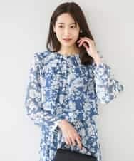 FKBGD03140 MK MICHEL KLEIN(MK ミッシェルクラン) 花柄シフォンブラウス/洗える ブルー