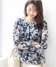 FKBGD03140 MK MICHEL KLEIN(MK ミッシェルクラン) 花柄シフォンブラウス/洗える ネイビー