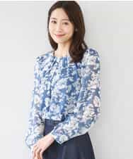 FKBGD03140 MK MICHEL KLEIN(MK ミッシェルクラン) 花柄シフォンブラウス/洗える ネイビー