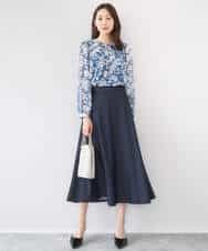 FKBGD03140 MK MICHEL KLEIN(MK ミッシェルクラン) 花柄シフォンブラウス/洗える ネイビー