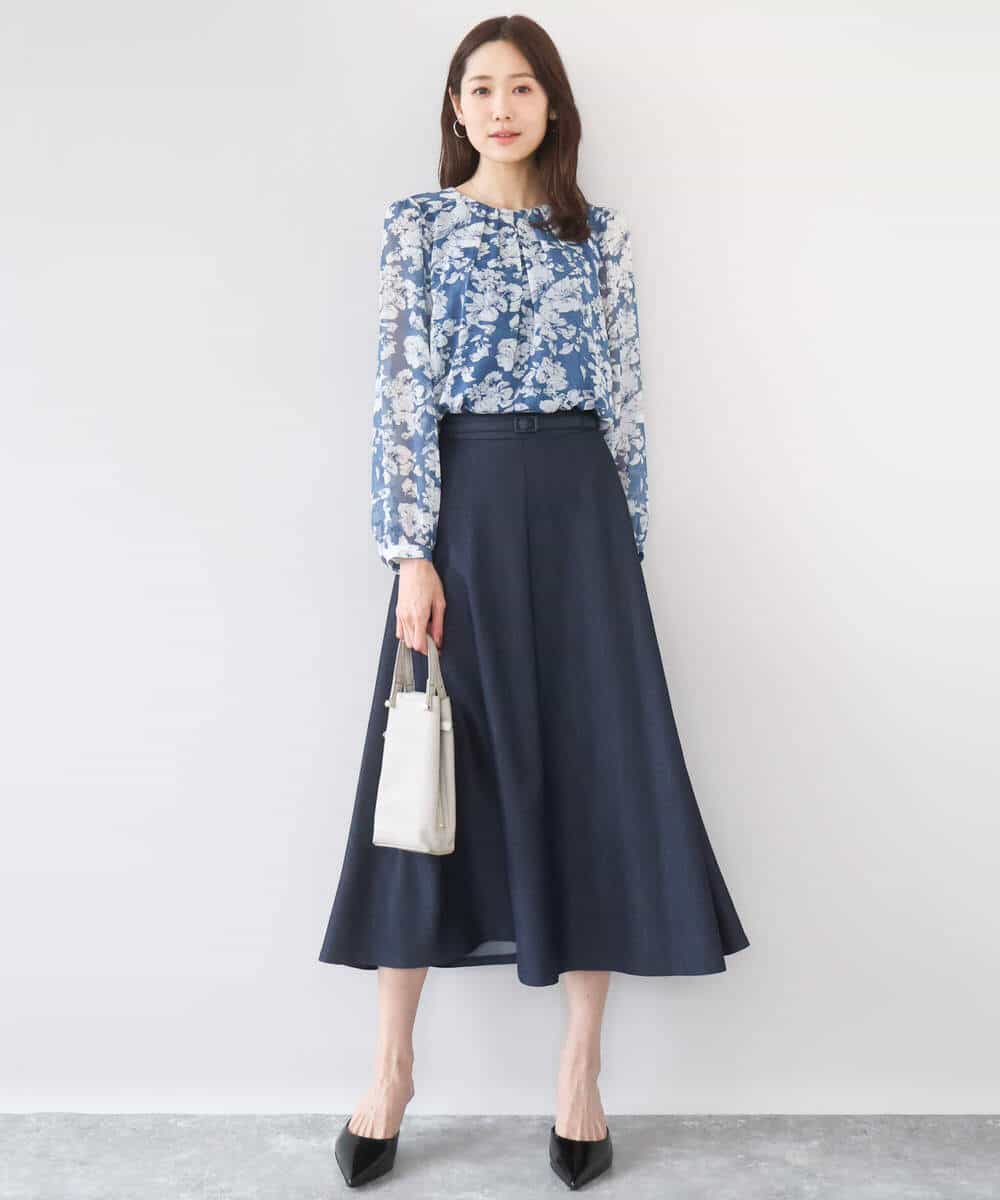 FKBGD03140 MK MICHEL KLEIN(MK ミッシェルクラン) 花柄シフォンブラウス/洗える ネイビー