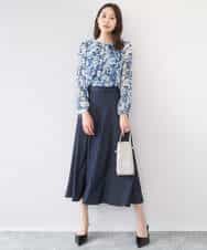 FKBGD03140 MK MICHEL KLEIN(MK ミッシェルクラン) 花柄シフォンブラウス/洗える ネイビー