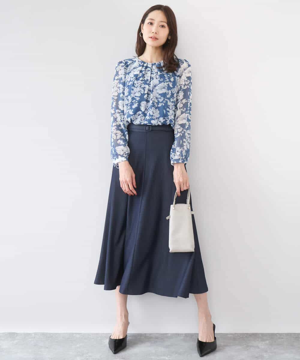 FKBGD03140 MK MICHEL KLEIN(MK ミッシェルクラン) 花柄シフォンブラウス/洗える ネイビー