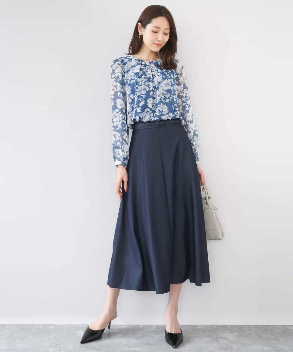 FKBGD03140 MK MICHEL KLEIN(MK ミッシェルクラン) 花柄シフォンブラウス/洗える ネイビー