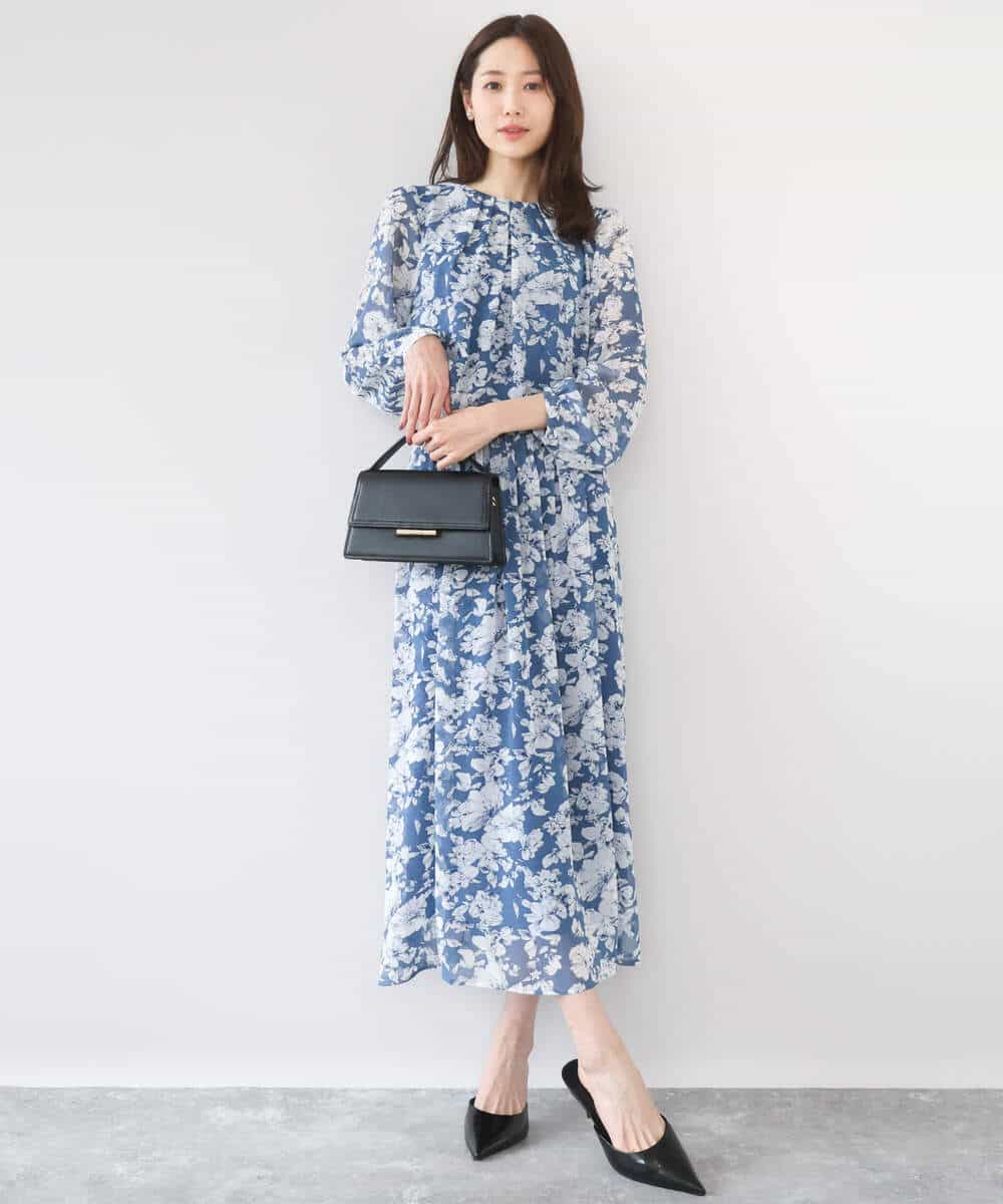 FKBGD03140 MK MICHEL KLEIN(MK ミッシェルクラン) 花柄シフォンブラウス/洗える ネイビー