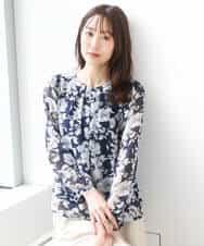 FKBGD03140 MK MICHEL KLEIN(MK ミッシェルクラン) 花柄シフォンブラウス/洗える ネイビー