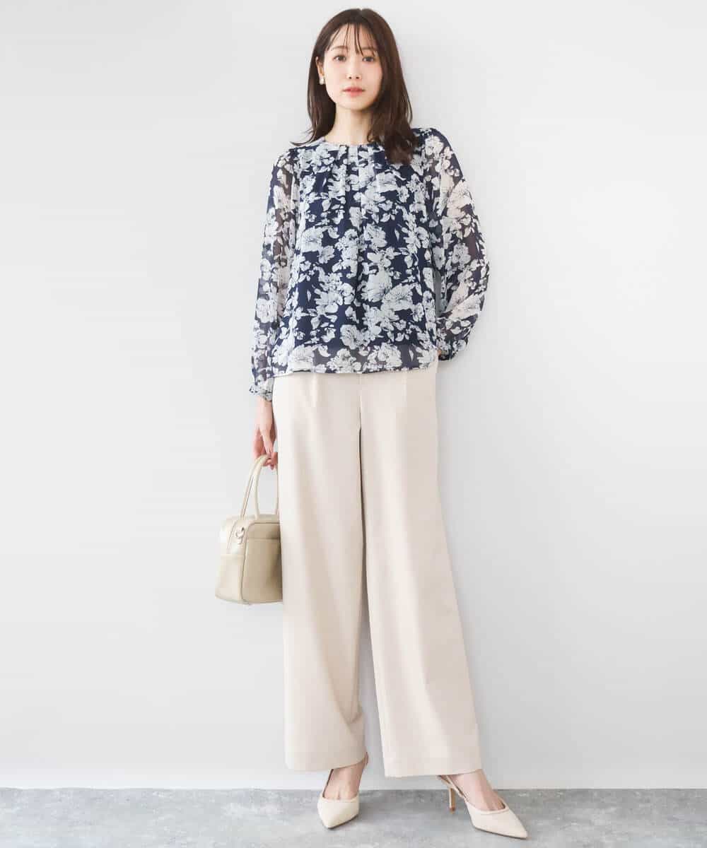 FKBGD03140 MK MICHEL KLEIN(MK ミッシェルクラン) 花柄シフォンブラウス/洗える ネイビー