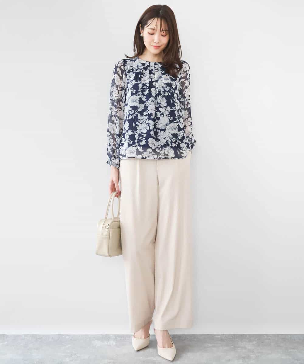 FKBGD03140 MK MICHEL KLEIN(MK ミッシェルクラン) 花柄シフォンブラウス/洗える ネイビー