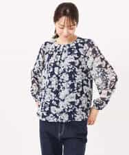 FKBGD03140 MK MICHEL KLEIN(MK ミッシェルクラン) 花柄シフォンブラウス/洗える ネイビー