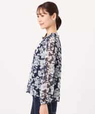 FKBGD03140 MK MICHEL KLEIN(MK ミッシェルクラン) 花柄シフォンブラウス/洗える ネイビー