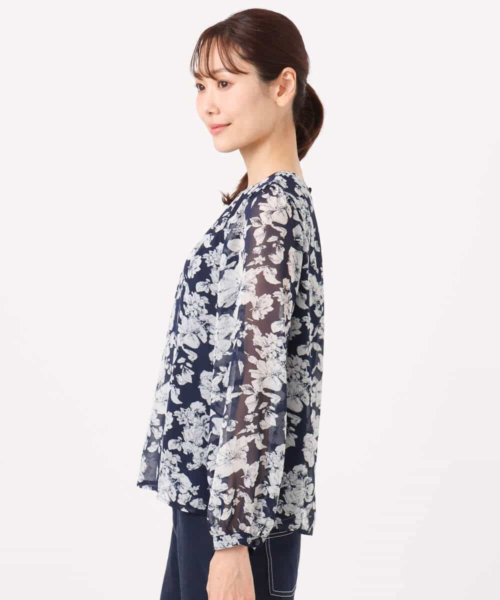FKBGD03140 MK MICHEL KLEIN(MK ミッシェルクラン) 花柄シフォンブラウス/洗える ネイビー