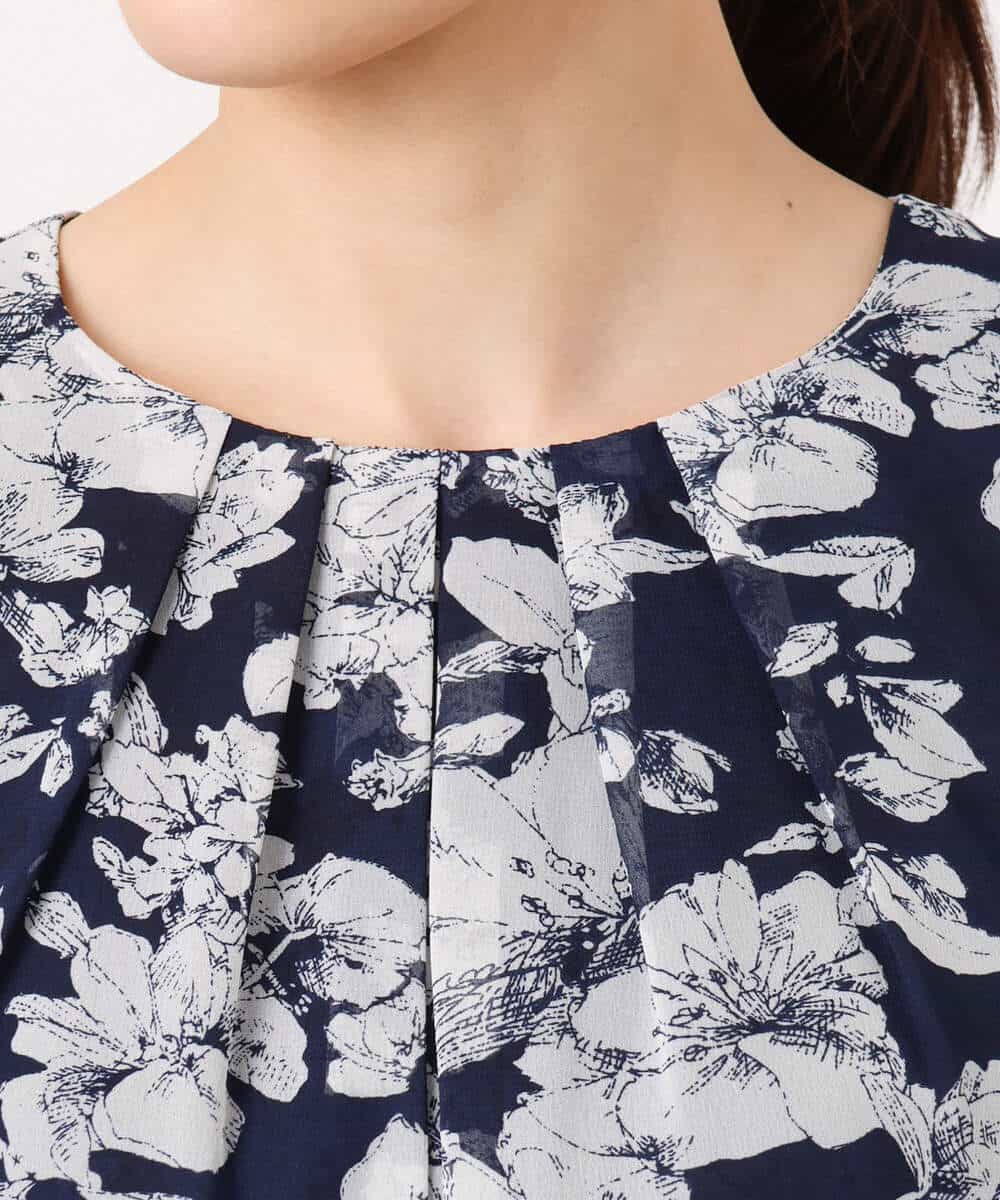 FKBGD03140 MK MICHEL KLEIN(MK ミッシェルクラン) 花柄シフォンブラウス/洗える ネイビー