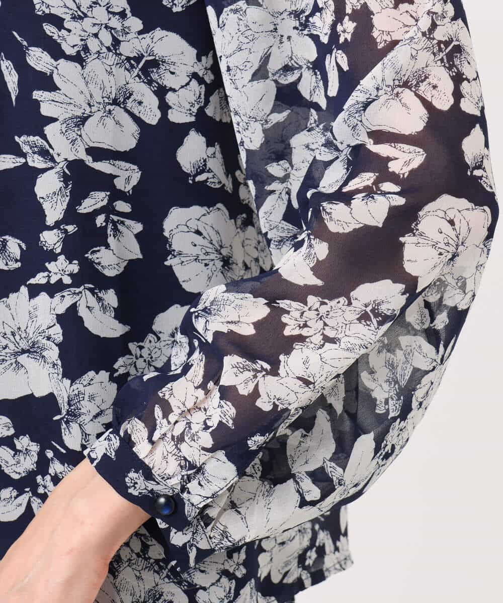 FKBGD03140 MK MICHEL KLEIN(MK ミッシェルクラン) 花柄シフォンブラウス/洗える ネイビー