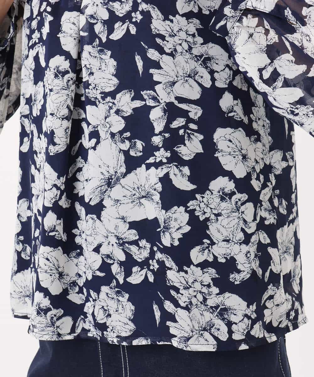 FKBGD03140 MK MICHEL KLEIN(MK ミッシェルクラン) 花柄シフォンブラウス/洗える ネイビー