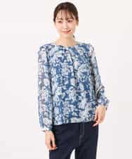 FKBGD03140 MK MICHEL KLEIN(MK ミッシェルクラン) 花柄シフォンブラウス/洗える ネイビー