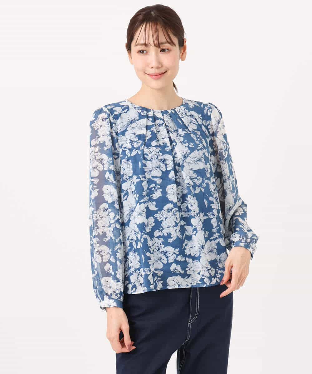 FKBGD03140 MK MICHEL KLEIN(MK ミッシェルクラン) 花柄シフォンブラウス/洗える ネイビー