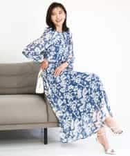 FKBGD03140 MK MICHEL KLEIN(MK ミッシェルクラン) 花柄シフォンブラウス/洗える ネイビー