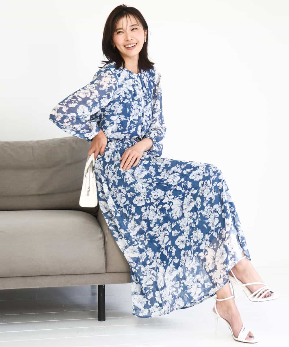 FKBGD03140 MK MICHEL KLEIN(MK ミッシェルクラン) 花柄シフォンブラウス/洗える ネイビー