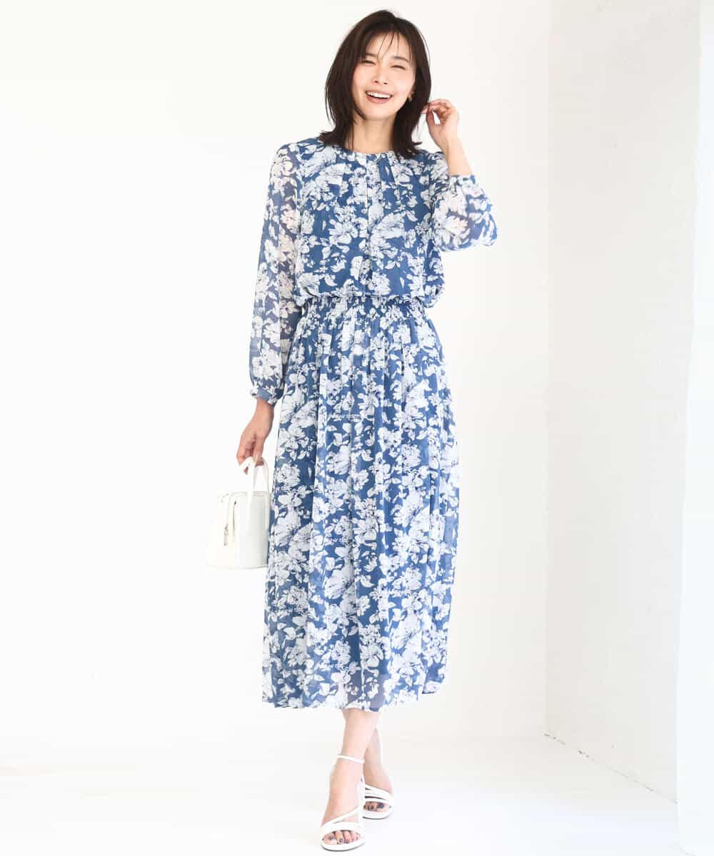 FKBGD03140 MK MICHEL KLEIN(MK ミッシェルクラン) 花柄シフォンブラウス/洗える ネイビー