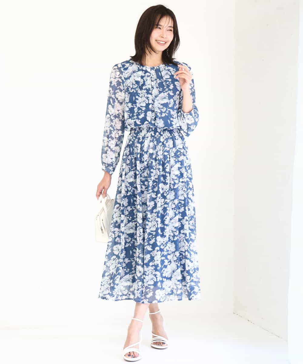 FKBGD03140 MK MICHEL KLEIN(MK ミッシェルクラン) 花柄シフォンブラウス/洗える ネイビー