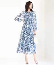 FKBGD03140 MK MICHEL KLEIN(MK ミッシェルクラン) 花柄シフォンブラウス/洗える ネイビー