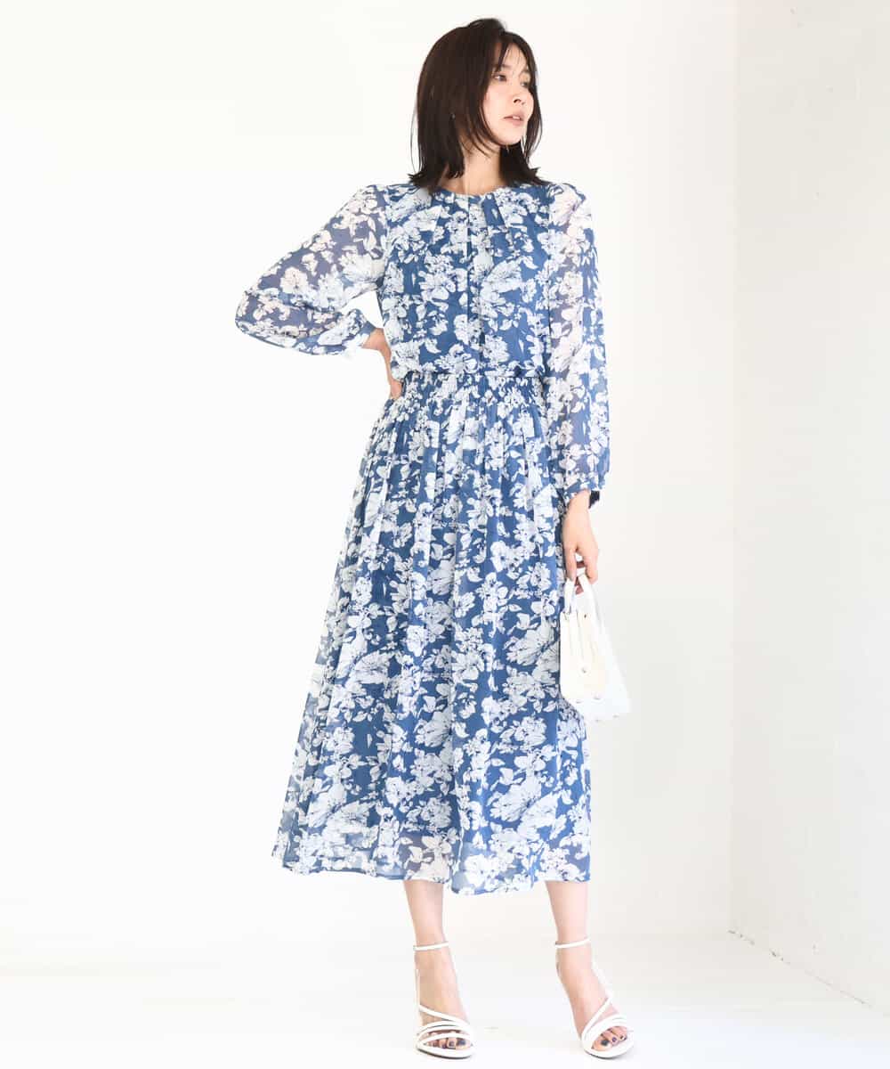 FKBGD03140 MK MICHEL KLEIN(MK ミッシェルクラン) 花柄シフォンブラウス/洗える ネイビー