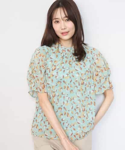 FKBGD05140  タックスリーブ花柄シフォンブラウス/洗える