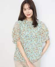 FKBGD05140 MK MICHEL KLEIN(MK ミッシェルクラン) タックスリーブ花柄シフォンブラウス/洗える ミント