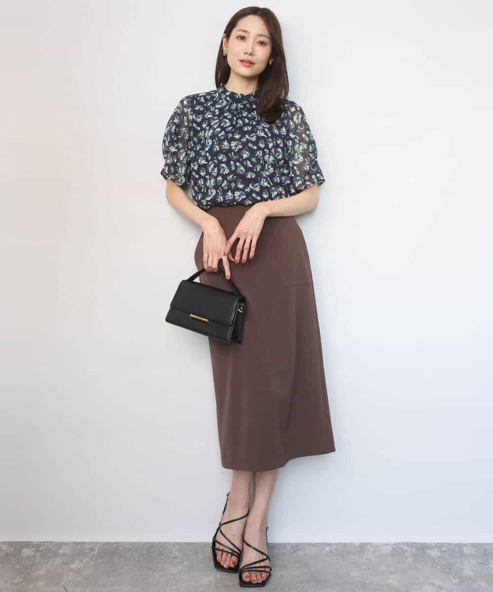 FKBGD05140 MK MICHEL KLEIN(MK ミッシェルクラン) タックスリーブ花柄シフォンブラウス/洗える ミント