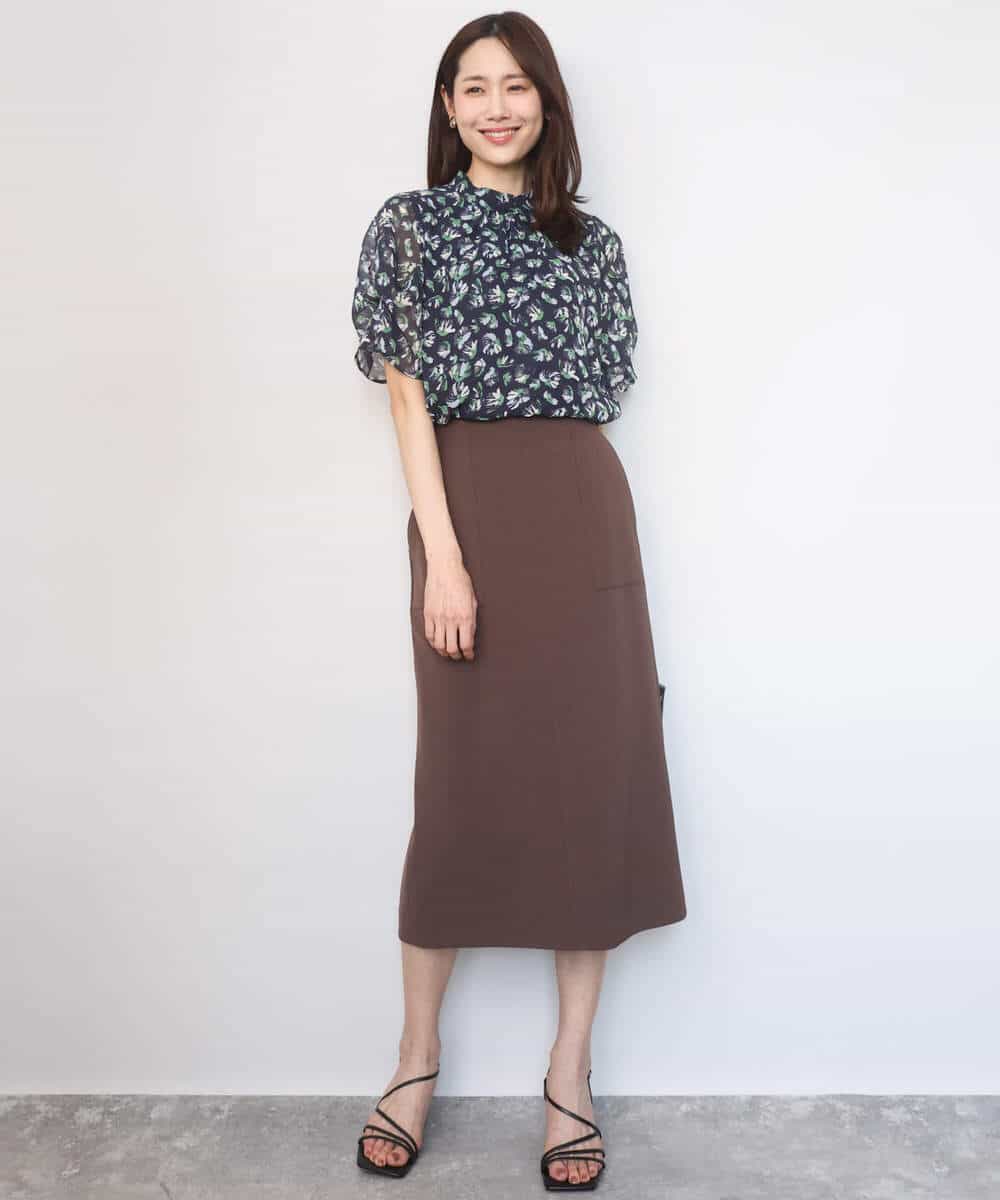 FKBGD05140 MK MICHEL KLEIN(MK ミッシェルクラン) タックスリーブ花柄シフォンブラウス/洗える ミント