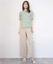 FKBGD05140 MK MICHEL KLEIN(MK ミッシェルクラン) タックスリーブ花柄シフォンブラウス/洗える ミント