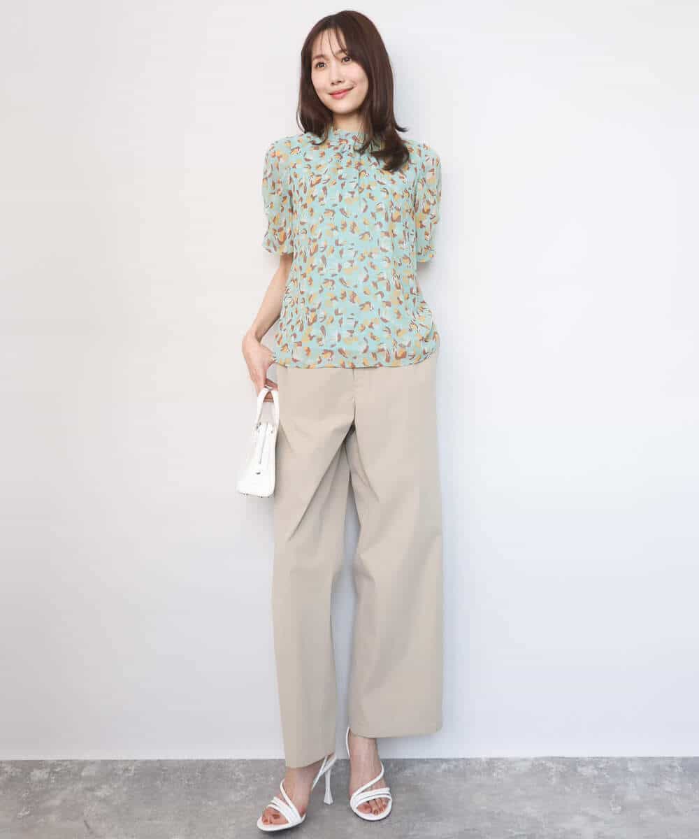 FKBGD05140 MK MICHEL KLEIN(MK ミッシェルクラン) タックスリーブ花柄シフォンブラウス/洗える ミント