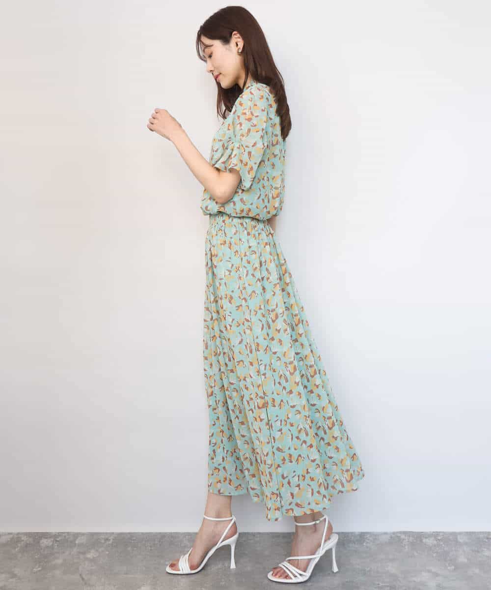 FKBGD05140 MK MICHEL KLEIN(MK ミッシェルクラン) タックスリーブ花柄シフォンブラウス/洗える ミント