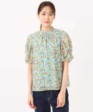 FKBGD05140 MK MICHEL KLEIN(MK ミッシェルクラン) タックスリーブ花柄シフォンブラウス/洗える ミント